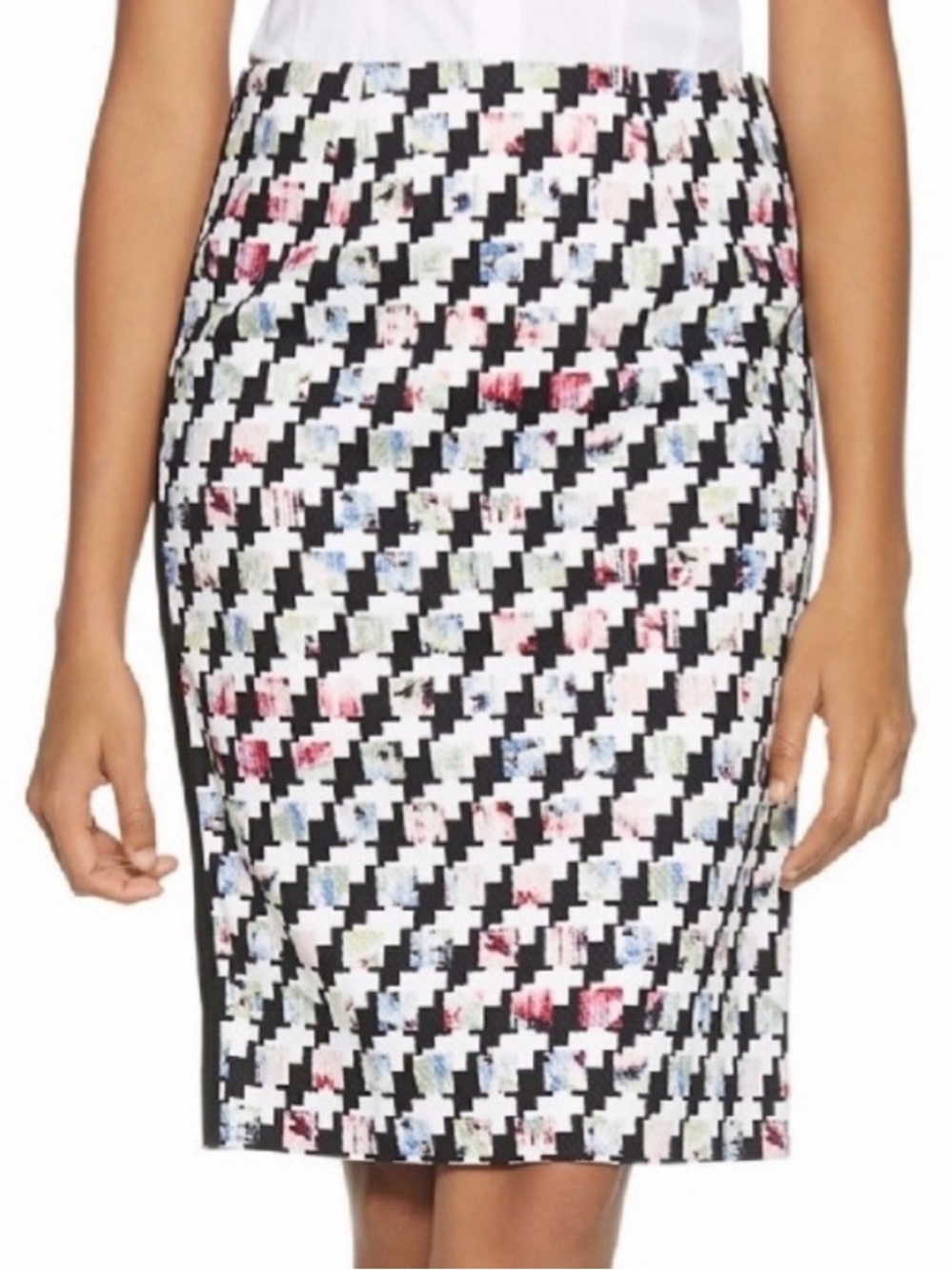 White House Black Market Multicolored Houndstooth Pencil Skirt
